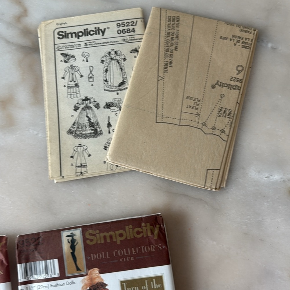 Simplicity 9521 9522 Museum Collection Fashion Clothing Doll 11.5 Dress Pattern - Picture 3 of 8